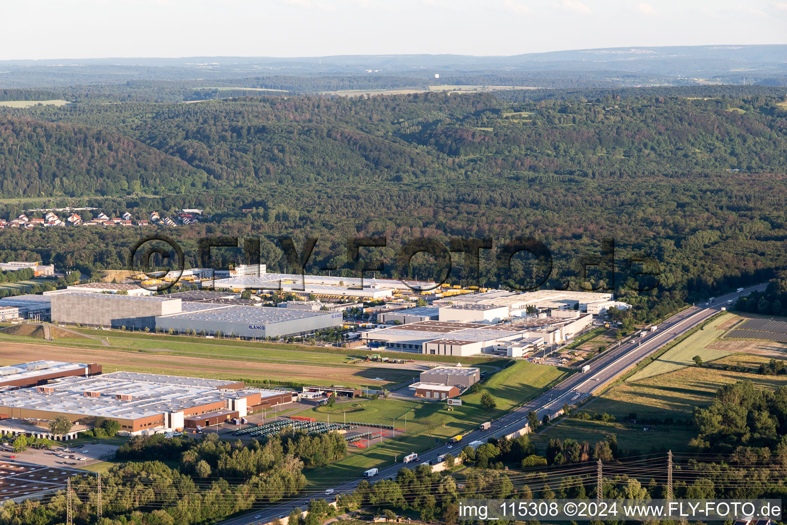 Aerial view of Blanco Logistics in Bruchsal in the state Baden-Wuerttemberg, Germany