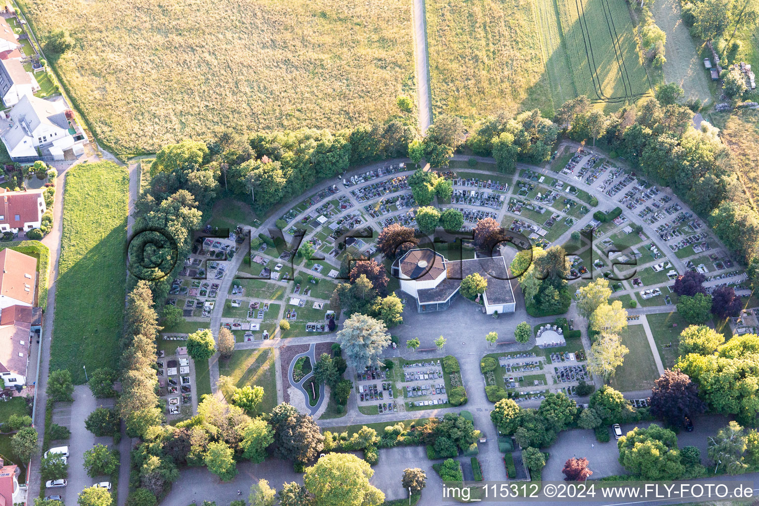 Grave rows on the grounds of the cemetery Karlsdorf in Karlsdorf in the state Baden-Wurttemberg, Germany