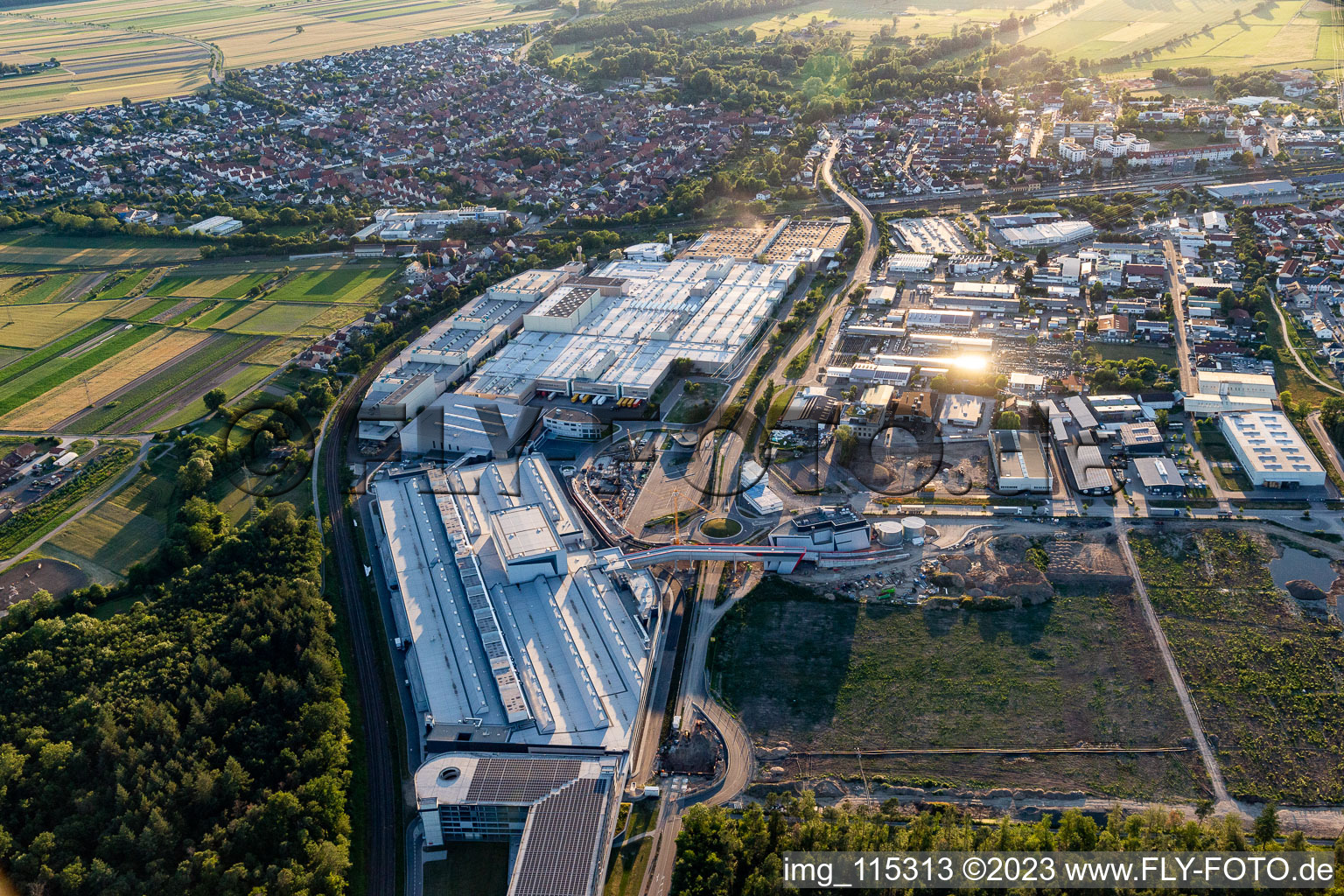 Aerial view of SEW Eurodrive in the district Graben in Graben-Neudorf in the state Baden-Wuerttemberg, Germany