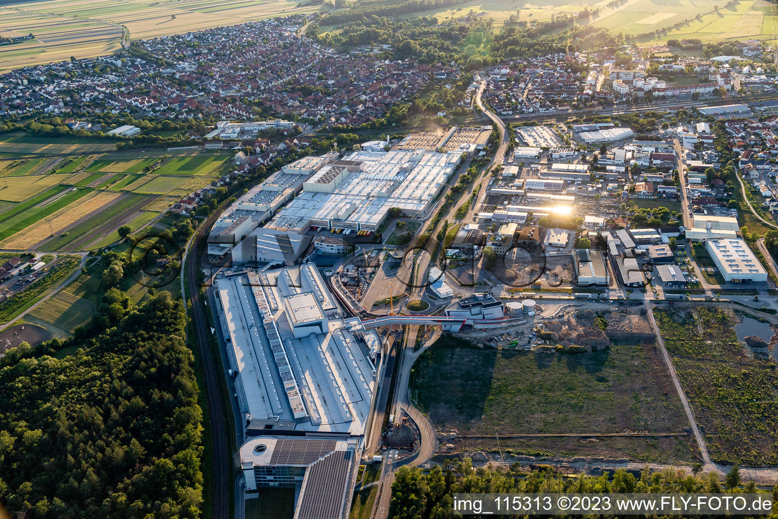 Aerial view of SEW-Eurodrive in the district Graben in Graben-Neudorf in the state Baden-Wuerttemberg, Germany