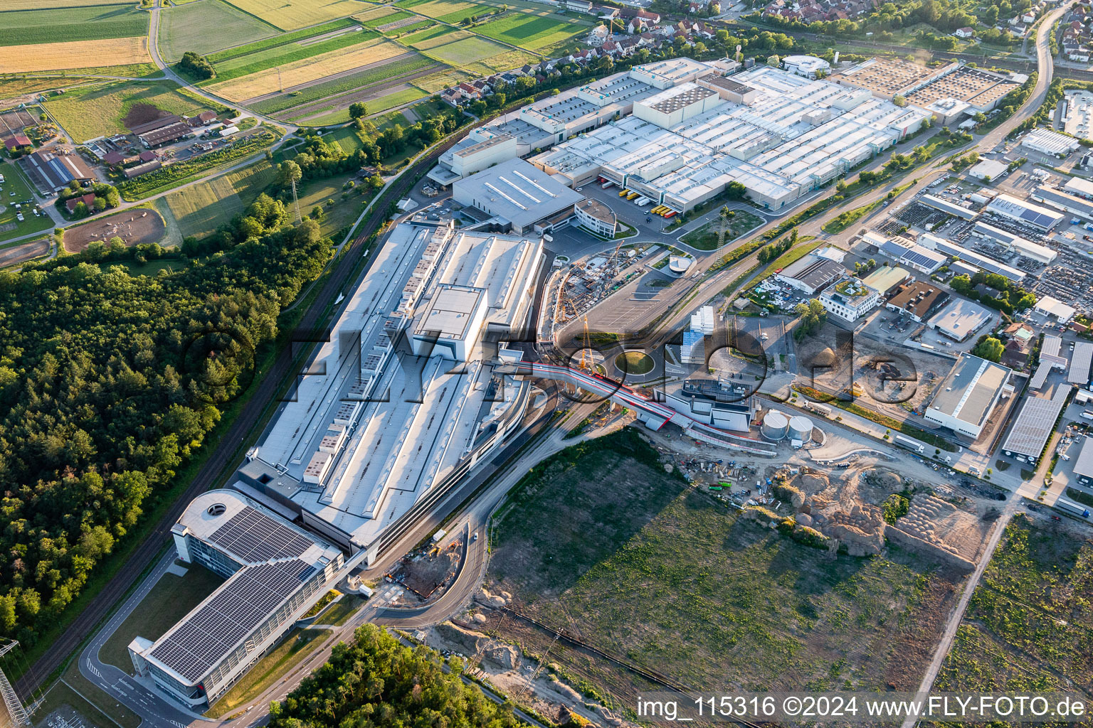 Aerial view of Factory premises of SEW-EURODRIVE GmbH & Co KG in Graben-Neudorf in the state Baden-Wurttemberg, Germany