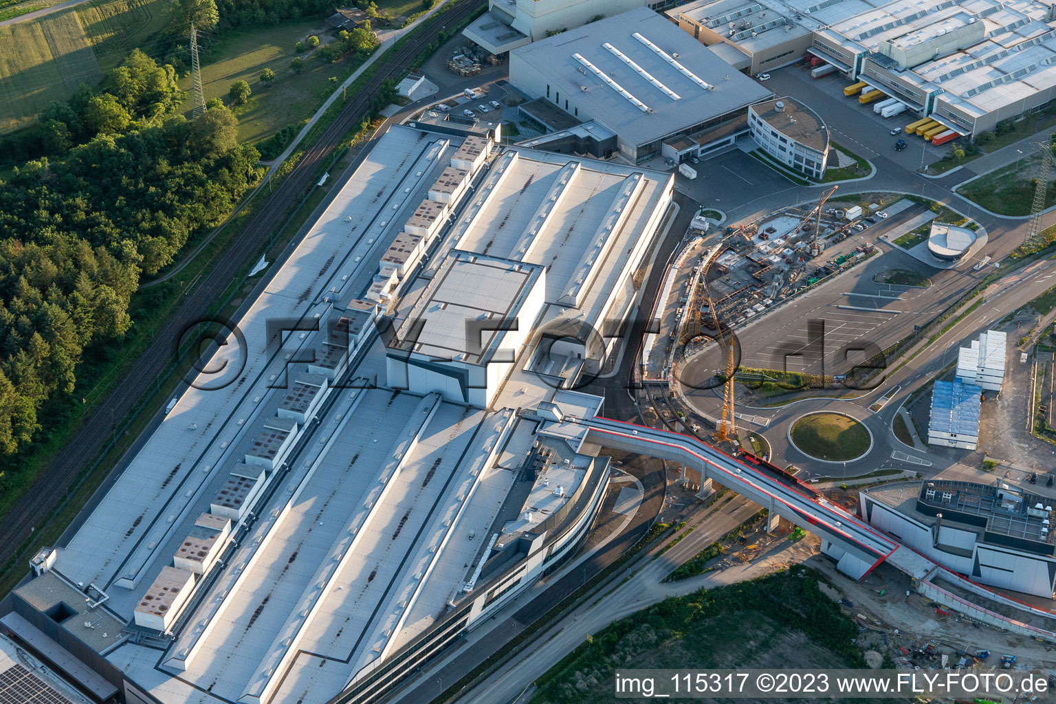 Oblique view of SEW-Eurodrive in the district Graben in Graben-Neudorf in the state Baden-Wuerttemberg, Germany