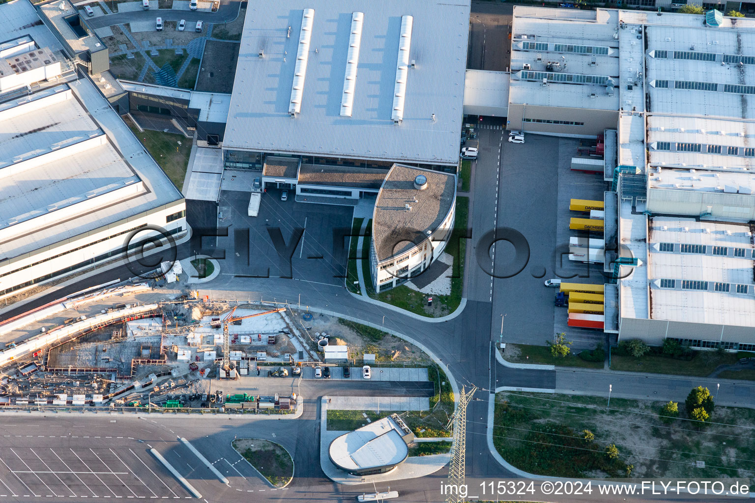 Aerial photograpy of Factory premises of SEW-EURODRIVE GmbH & Co KG in Graben-Neudorf in the state Baden-Wurttemberg, Germany