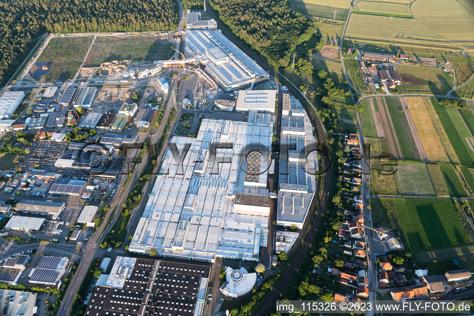 SEW-Eurodrive in the district Graben in Graben-Neudorf in the state Baden-Wuerttemberg, Germany viewn from the air