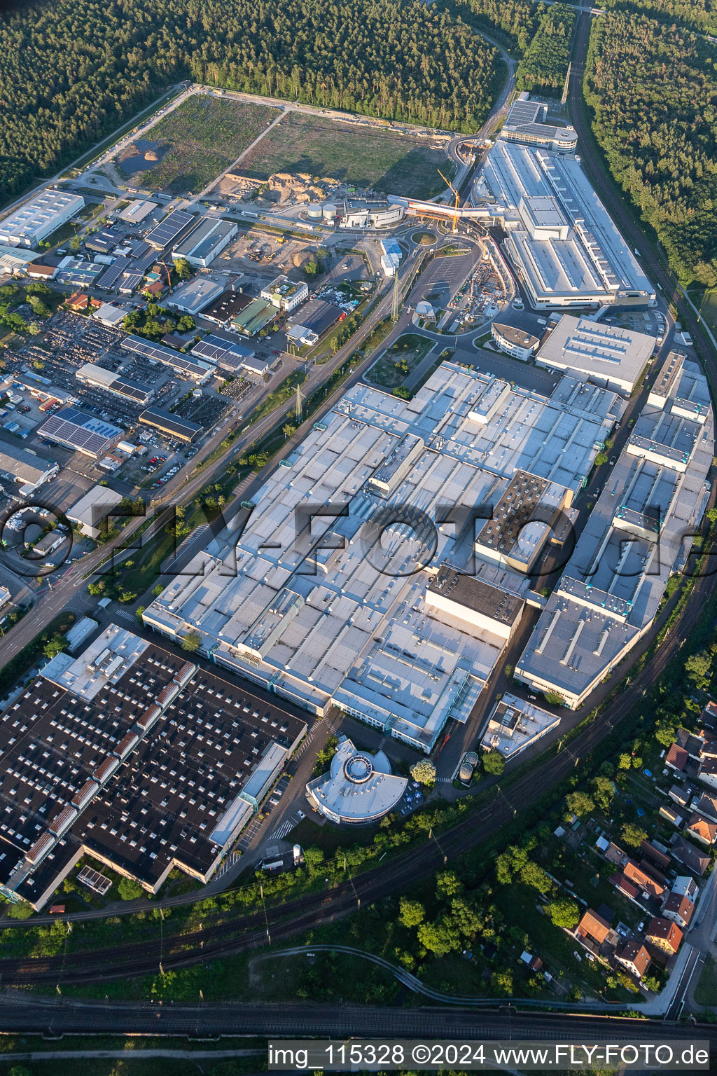 Oblique view of Factory premises of SEW-EURODRIVE GmbH & Co KG in Graben-Neudorf in the state Baden-Wurttemberg, Germany