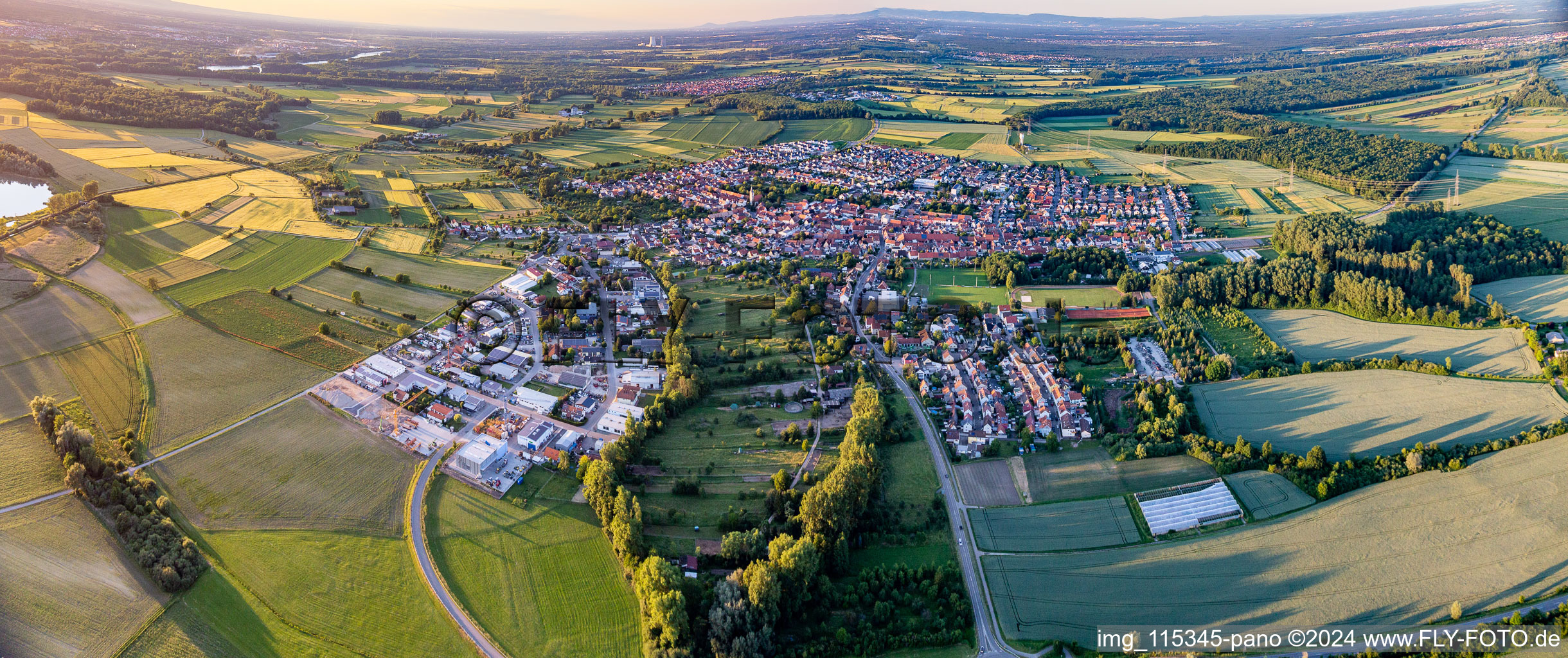 Oblique view of District Liedolsheim in Dettenheim in the state Baden-Wuerttemberg, Germany