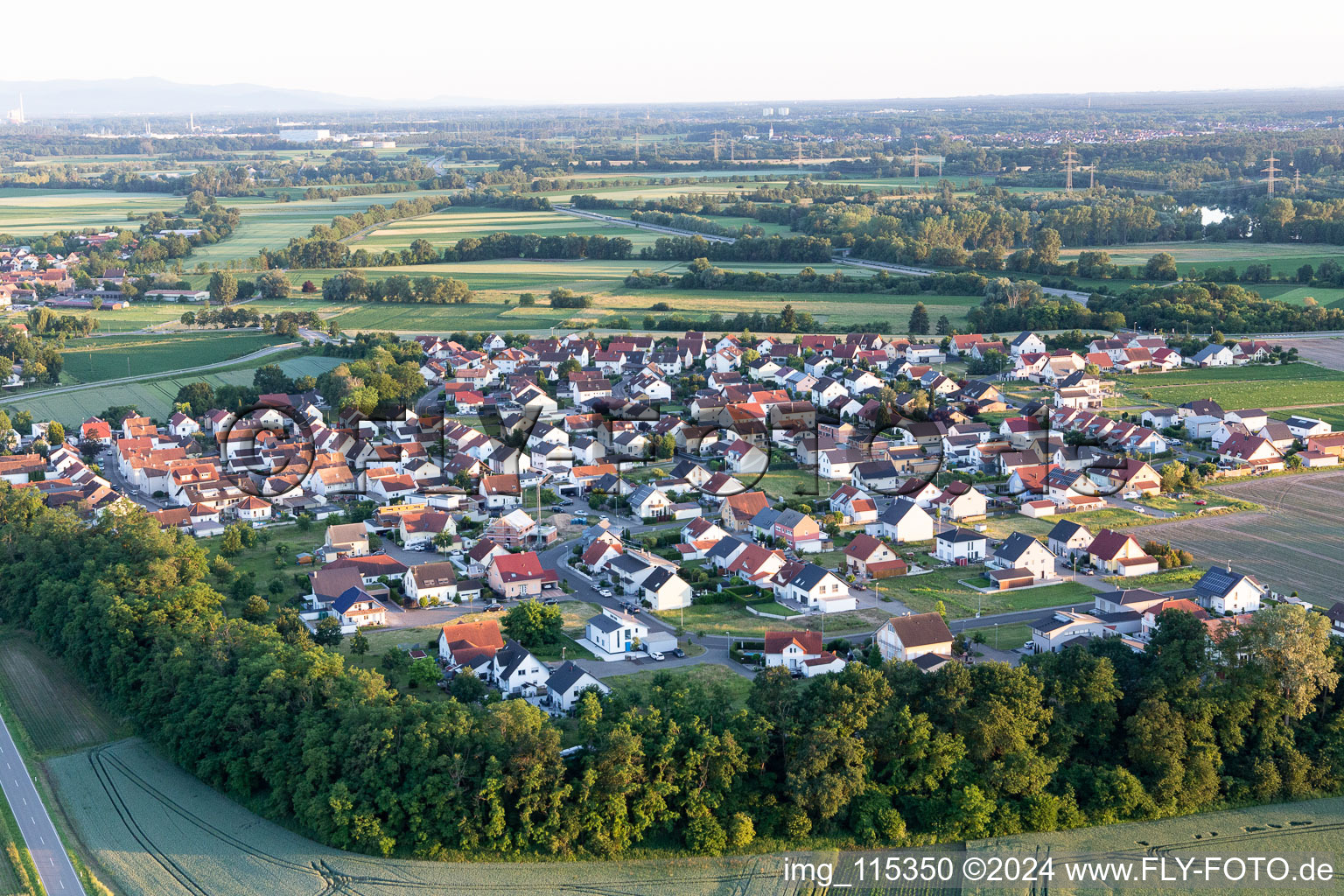 District Hardtwald in Neupotz in the state Rhineland-Palatinate, Germany seen from above