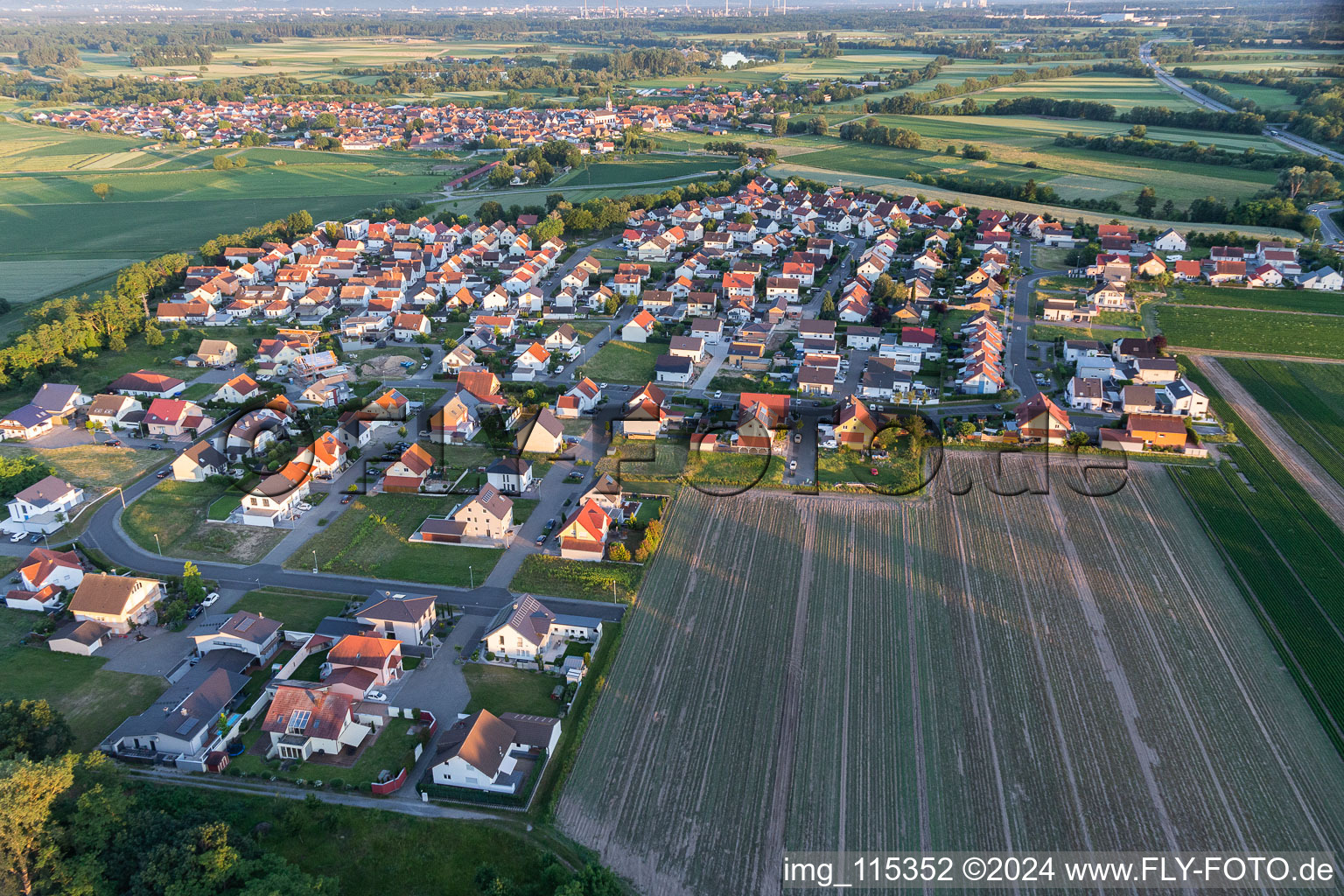 District Hardtwald in Neupotz in the state Rhineland-Palatinate, Germany from the plane