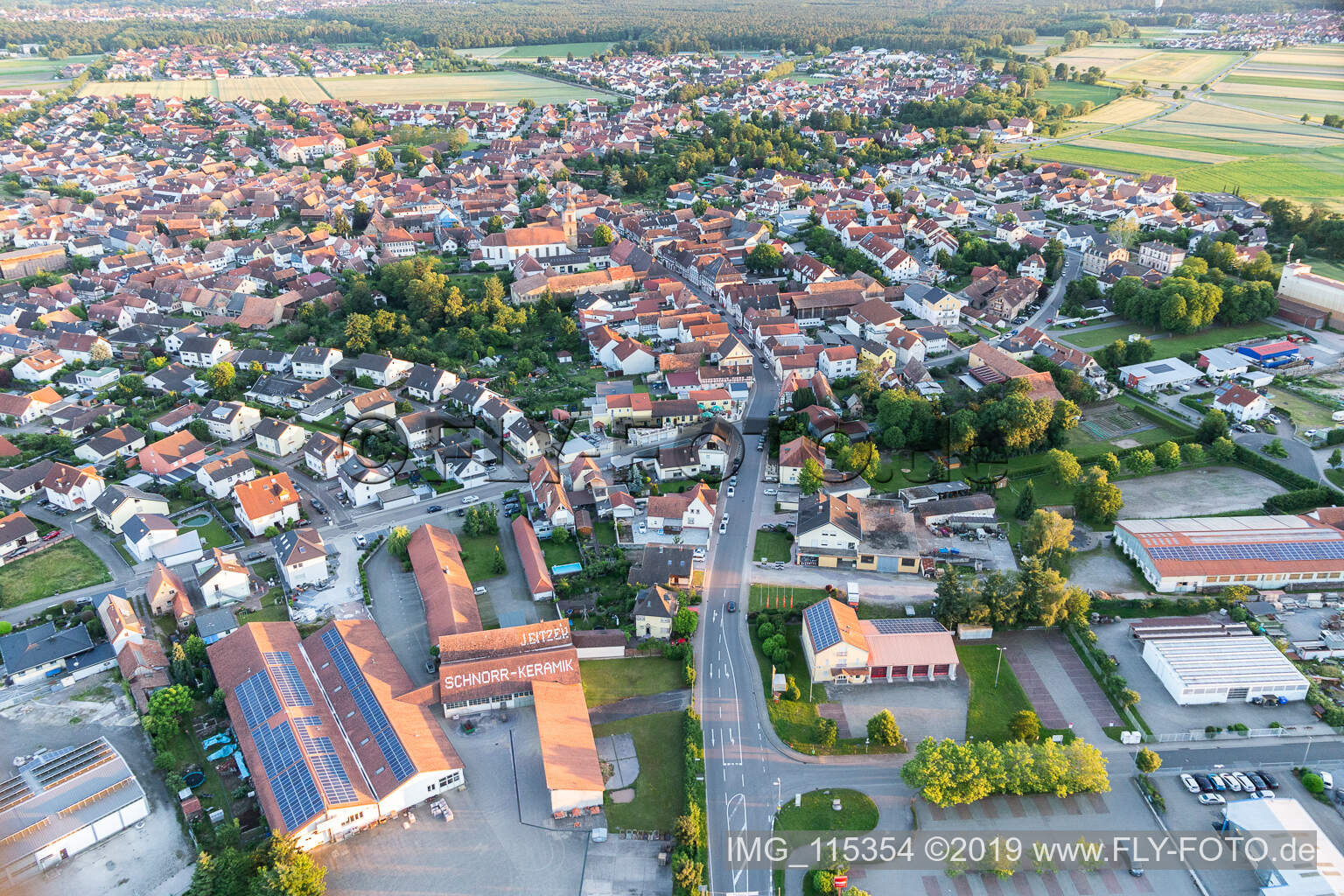 Rheinzabern in the state Rhineland-Palatinate, Germany from a drone