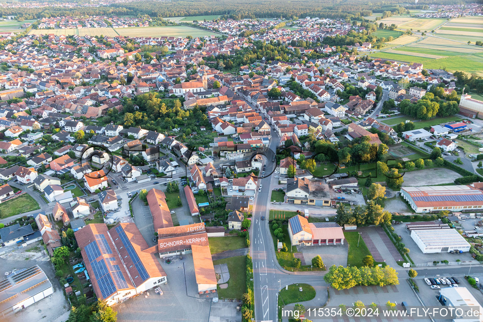 Rheinzabern in the state Rhineland-Palatinate, Germany from a drone