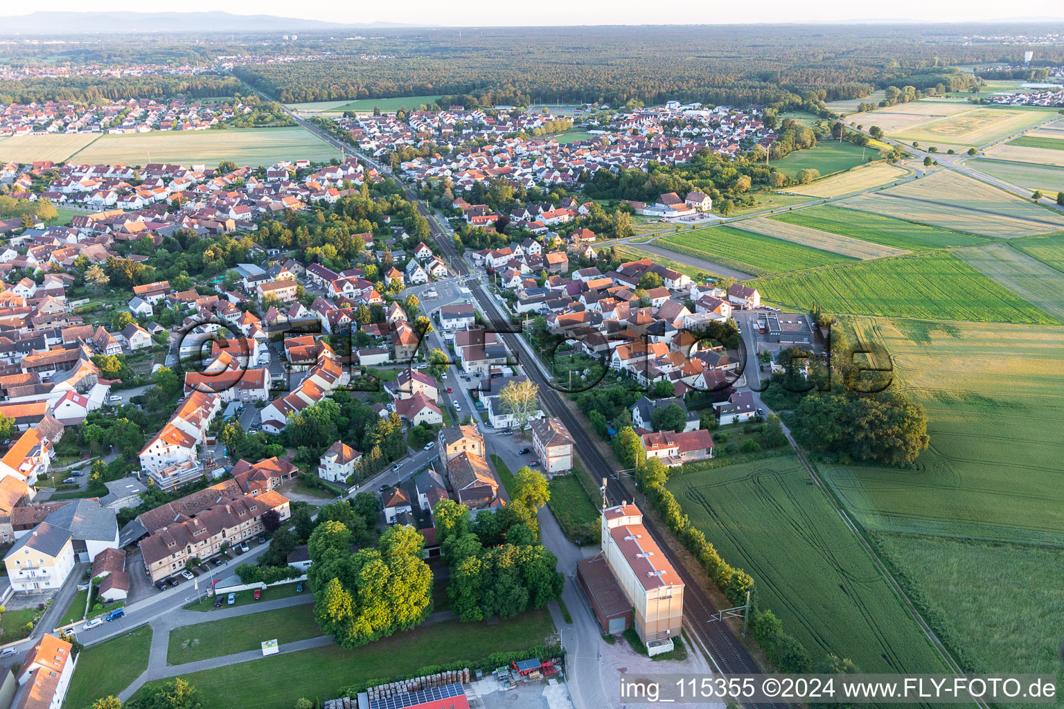 Rheinzabern in the state Rhineland-Palatinate, Germany seen from a drone