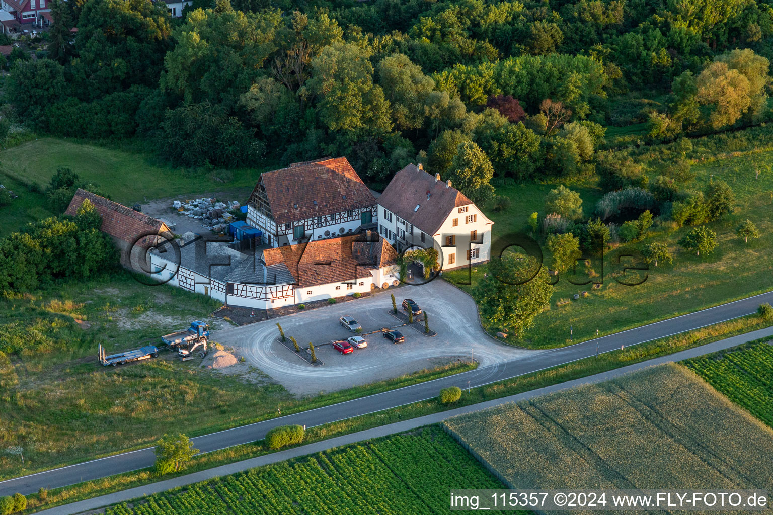 Aerial photograpy of Gehrlein's Old Mill in Hatzenbühl in the state Rhineland-Palatinate, Germany