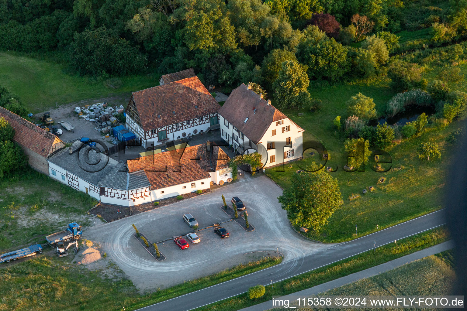 Aerial photograpy of Gehrlein's Old Mill in Rheinzabern in the state Rhineland-Palatinate, Germany