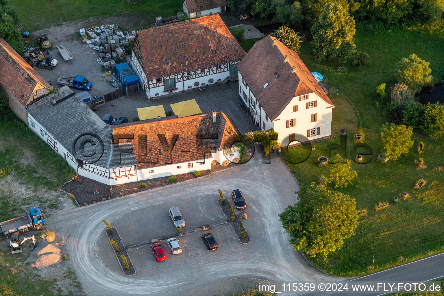 Gehrlein's Old Mill in Hatzenbühl in the state Rhineland-Palatinate, Germany from above