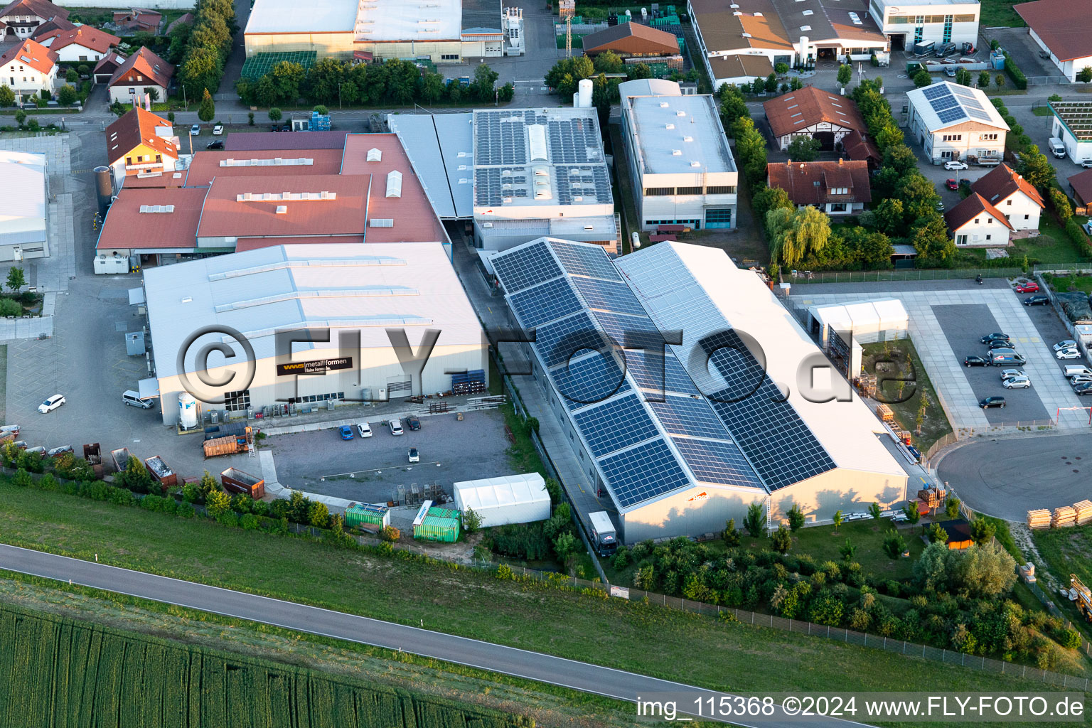 Im Gereut industrial estate, HGGS LaserCUT GmbH & Co. KG in Hatzenbühl in the state Rhineland-Palatinate, Germany seen from a drone