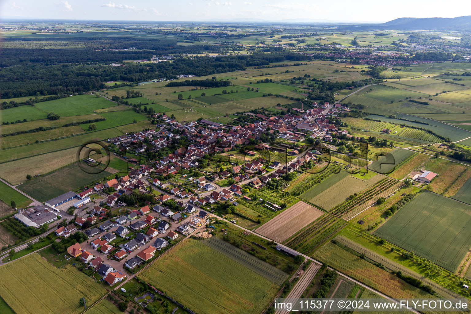 Schweighofen in the state Rhineland-Palatinate, Germany seen from above