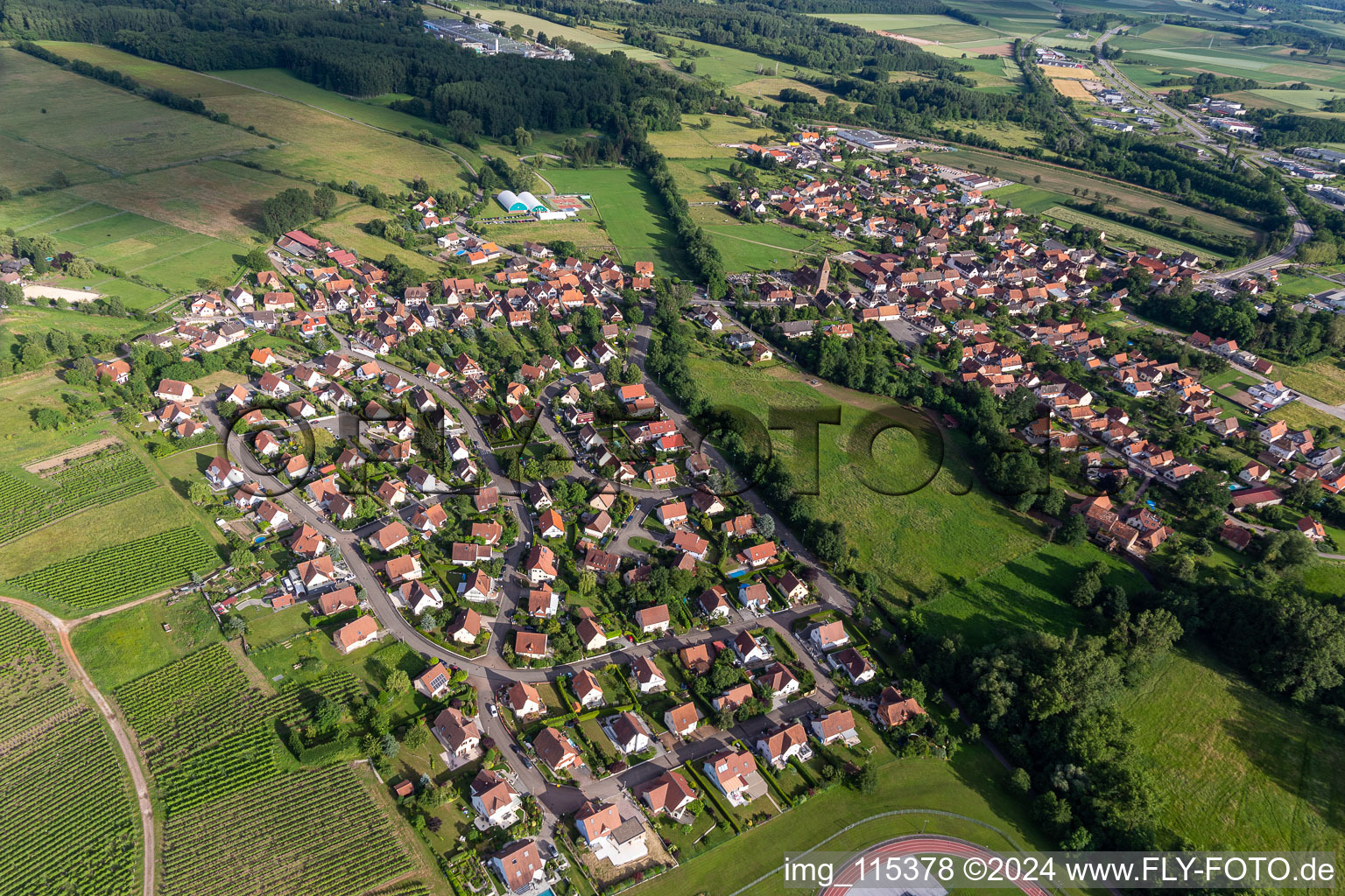 Bird's eye view of District Altenstadt in Wissembourg in the state Bas-Rhin, France