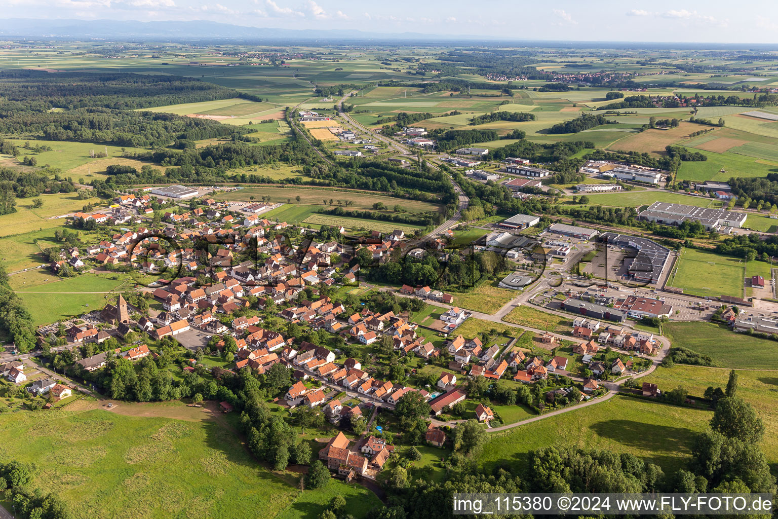 District Altenstadt in Wissembourg in the state Bas-Rhin, France viewn from the air