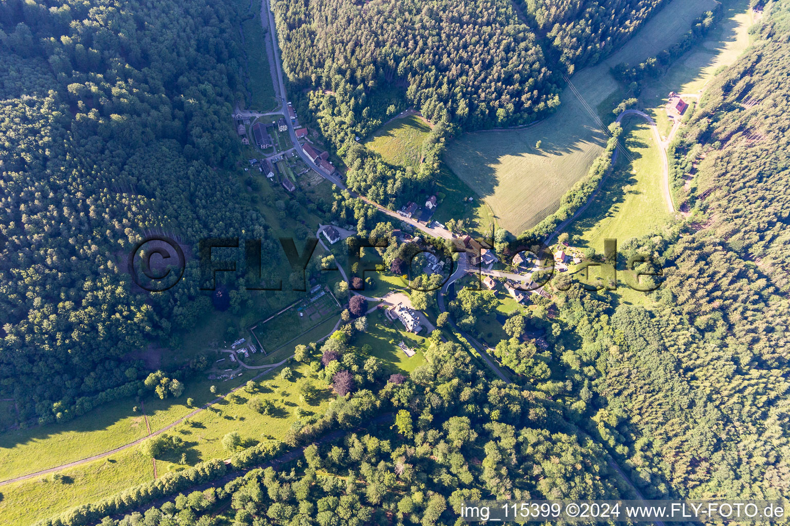 Aerial view of Chateau de Jaegerthal in Niederbronn-les-Bains in the state Bas-Rhin, France