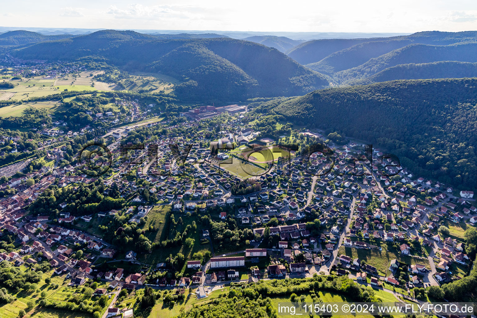 Niederbronn-les-Bains in the state Bas-Rhin, France from the drone perspective