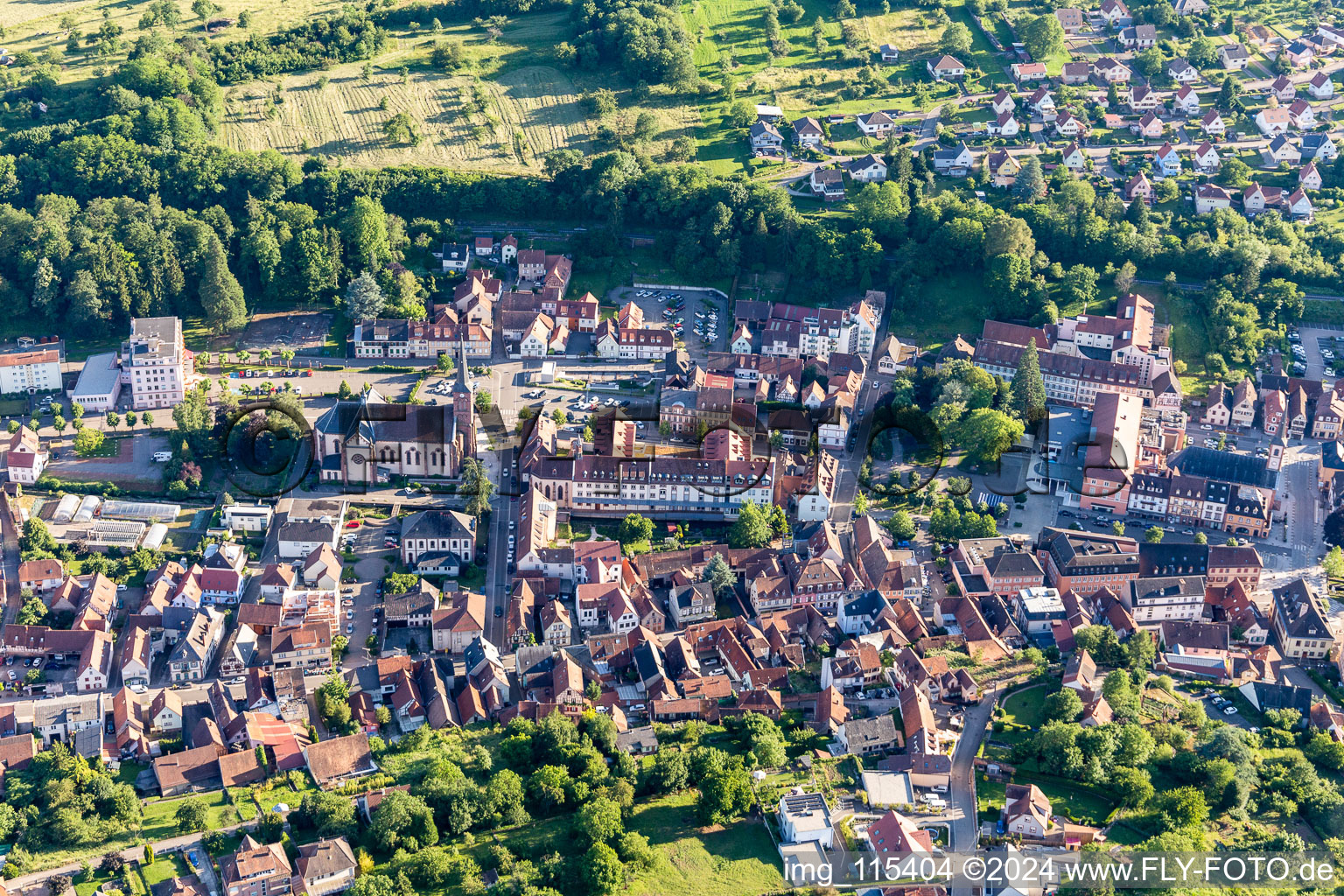 Niederbronn-les-Bains in the state Bas-Rhin, France from a drone