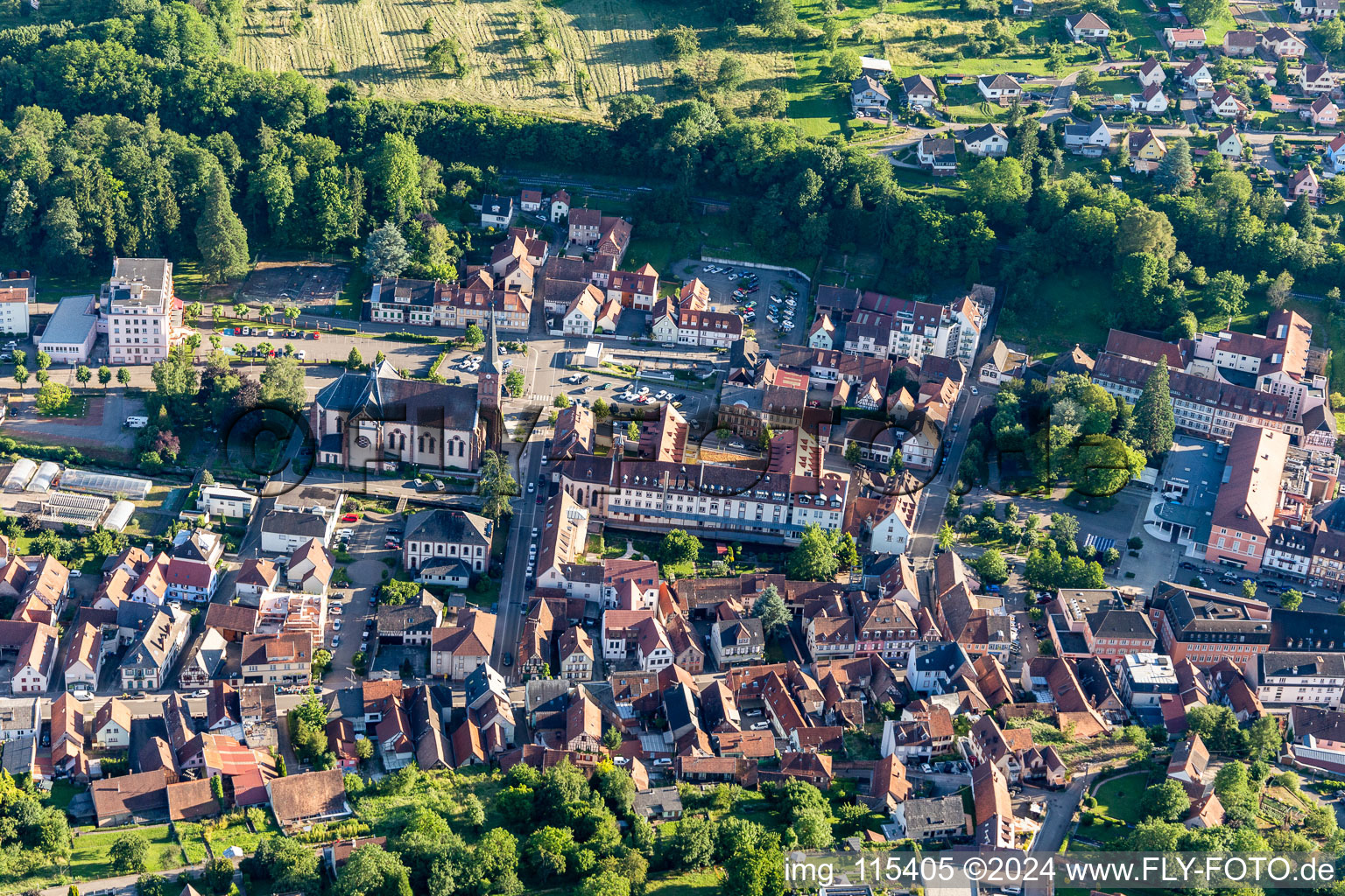 Niederbronn-les-Bains in the state Bas-Rhin, France seen from a drone