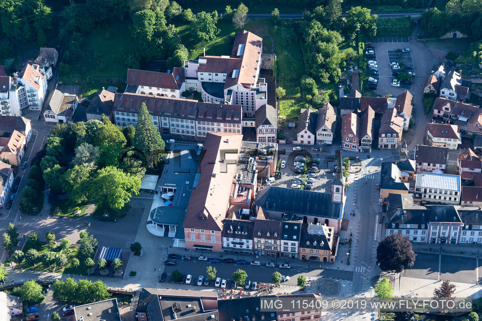 Aerial photograpy of Niederbronn-les-Bains in the state Bas-Rhin, France