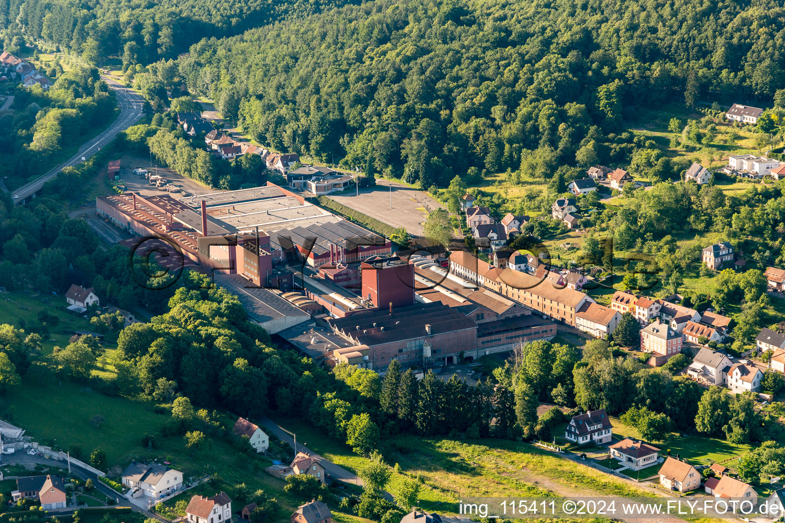 Aerial view of Foundry in Niederbronn-les-Bains in the state Bas-Rhin, France