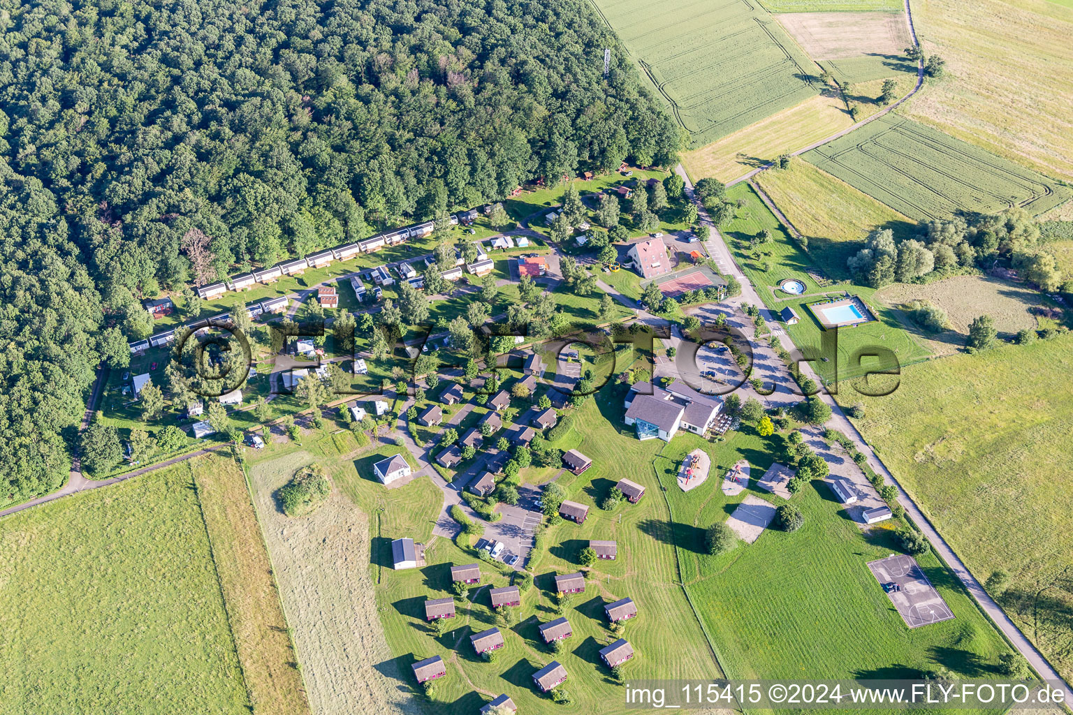 Aerial view of Camping Oasis in Oberbronn in the state Bas-Rhin, France