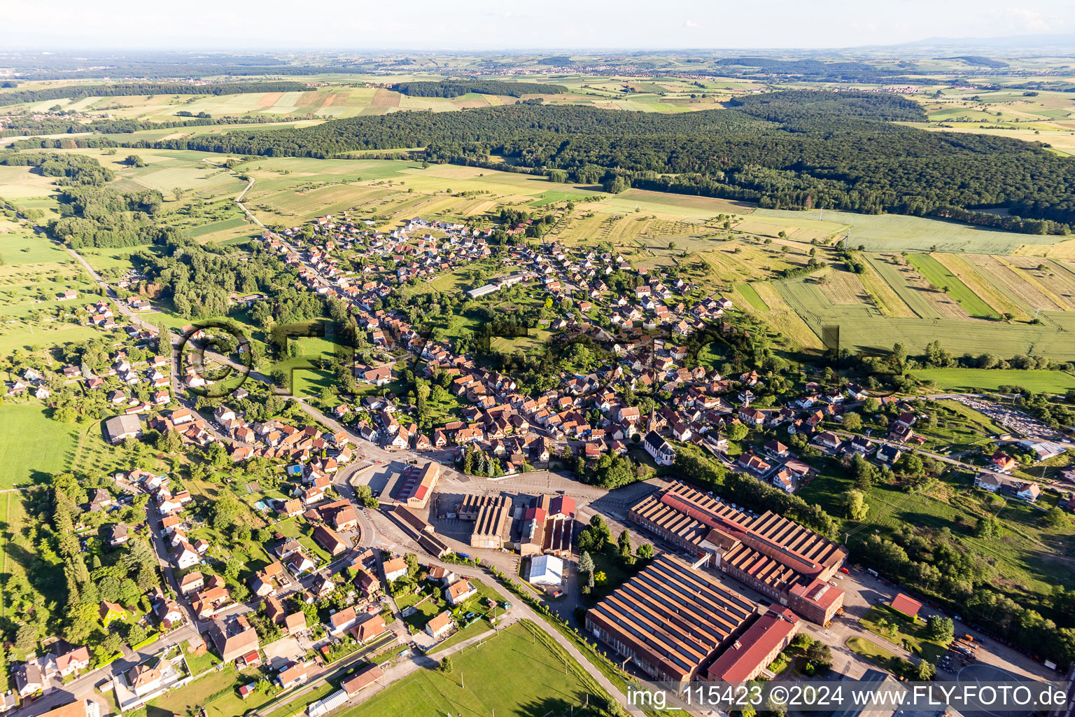 Zinswiller in the state Bas-Rhin, France seen from a drone