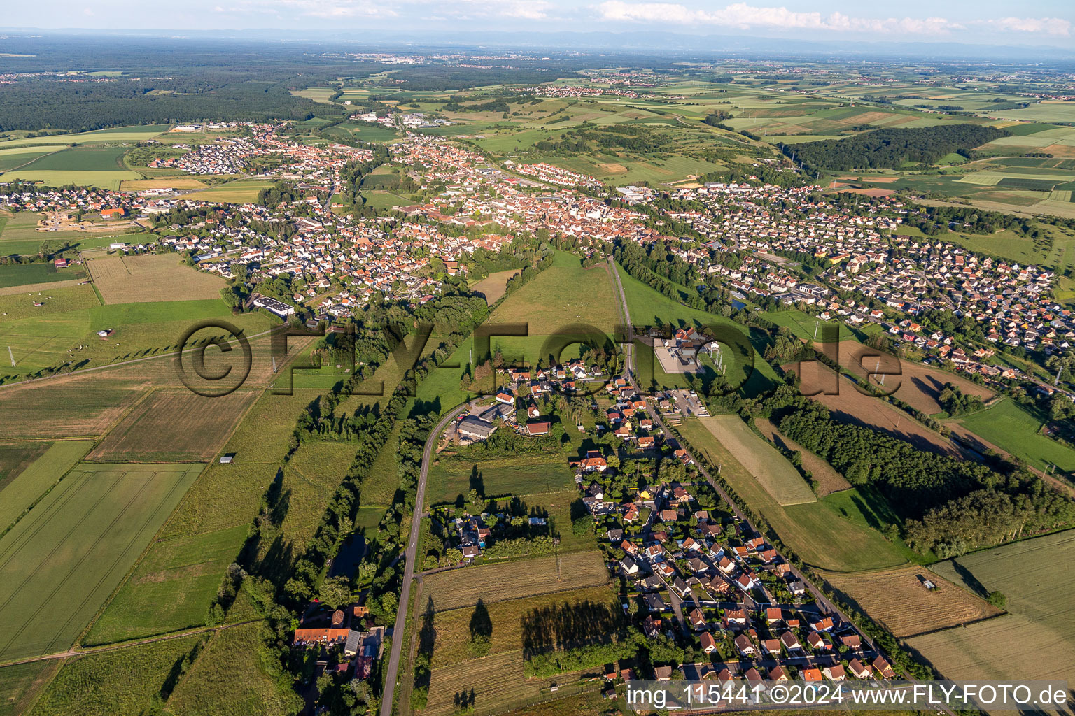 Val de Moder in the state Bas-Rhin, France from above