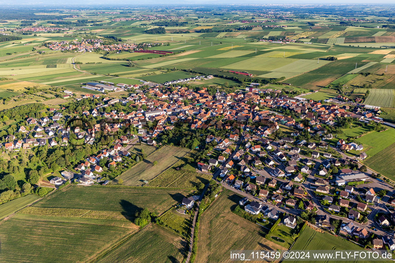 Dauendorf in the state Bas-Rhin, France from above