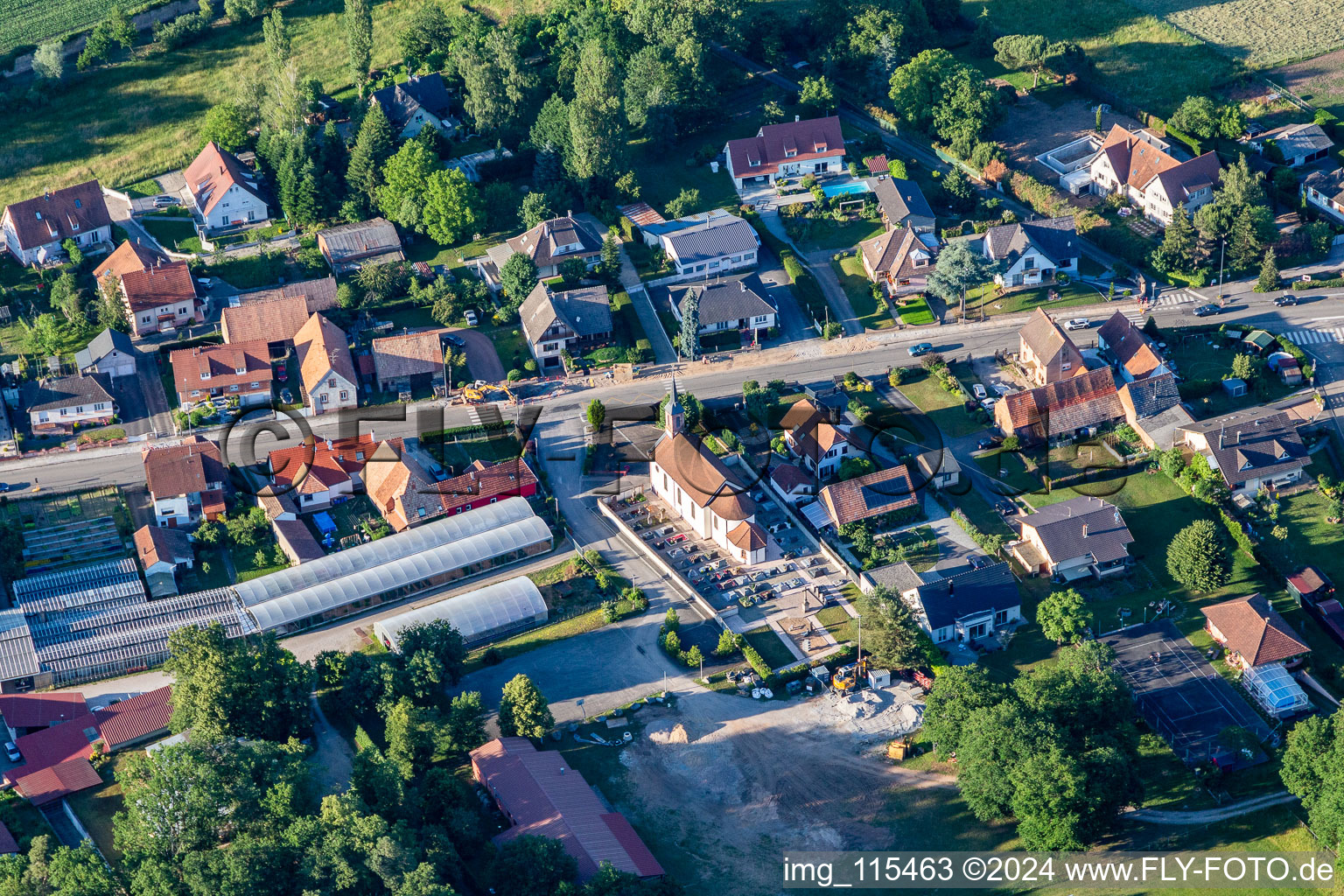 Aerial view of Neubourg in Dauendorf in the state Bas-Rhin, France