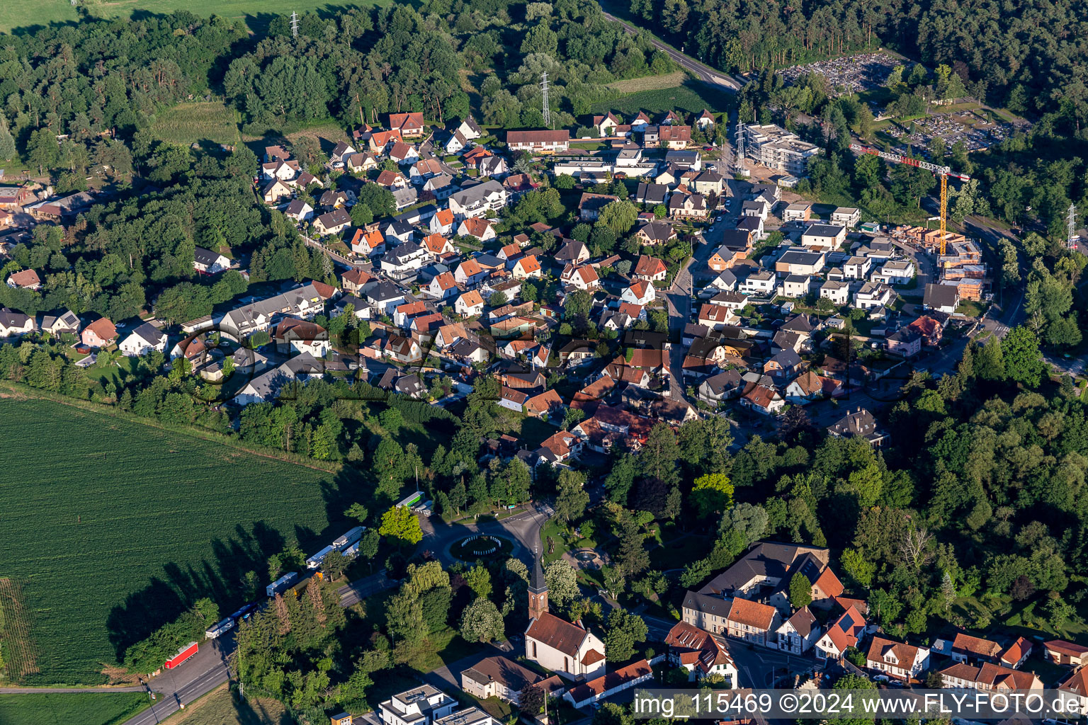 Oblique view of Schweighouse-sur-Moder in the state Bas-Rhin, France