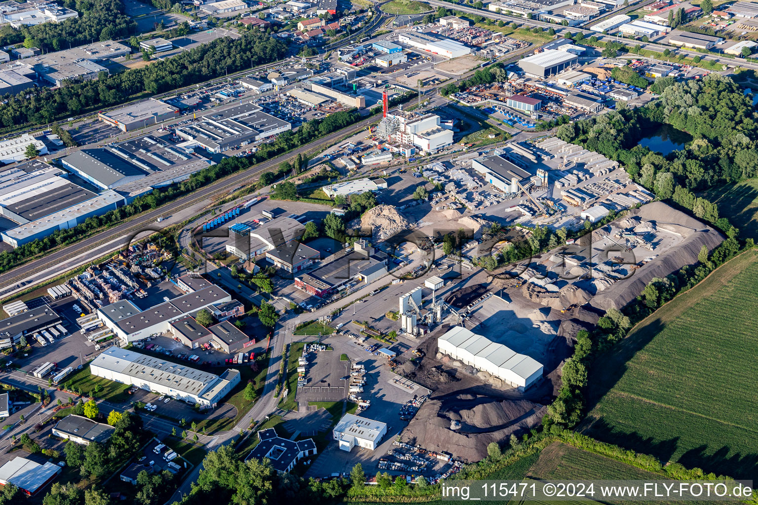 Aerial view of Eurovia Alsace in Schweighouse-sur-Moder in the state Bas-Rhin, France