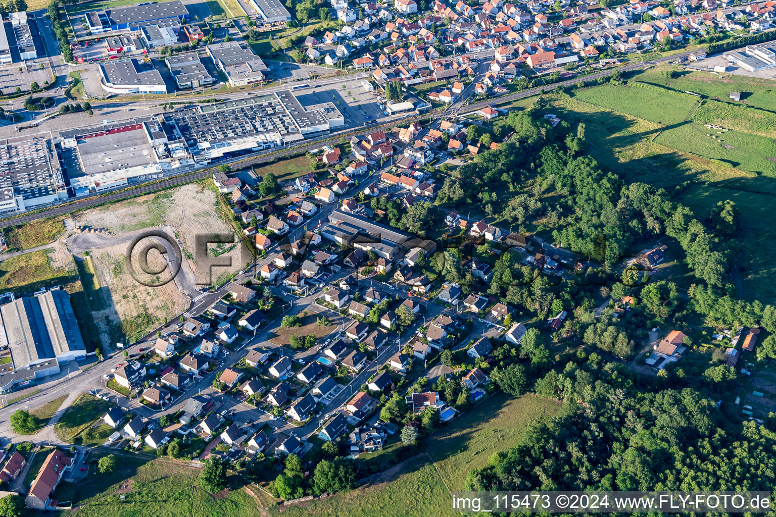 Aerial view of District Metzgerhof Krausenhof in Hagenau in the state Bas-Rhin, France