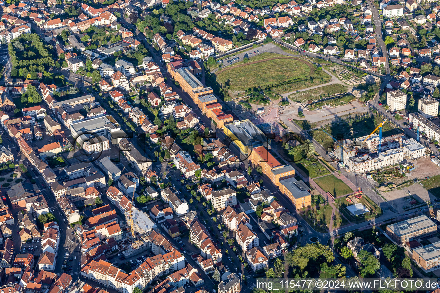 Oblique view of District Metzgerhof Krausenhof in Hagenau in the state Bas-Rhin, France