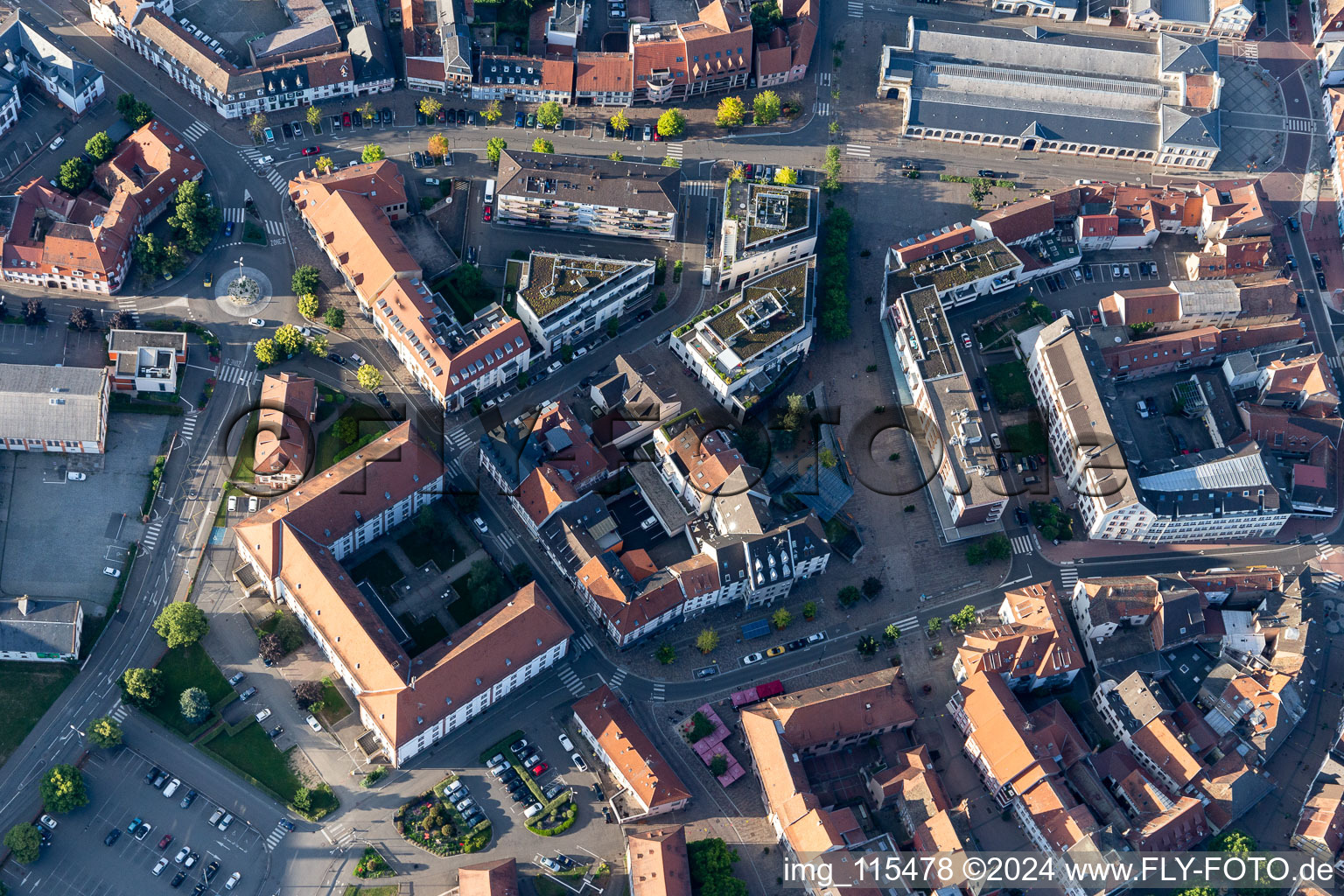 The city center in the downtown area on Place Barberousse in Haguenau in Grand Est, France