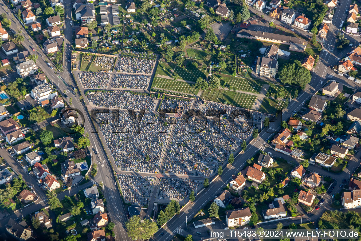 Grave rows on the grounds of the cemetery CimetiA?re Saint-Georges in Haguenau in Grand Est, France