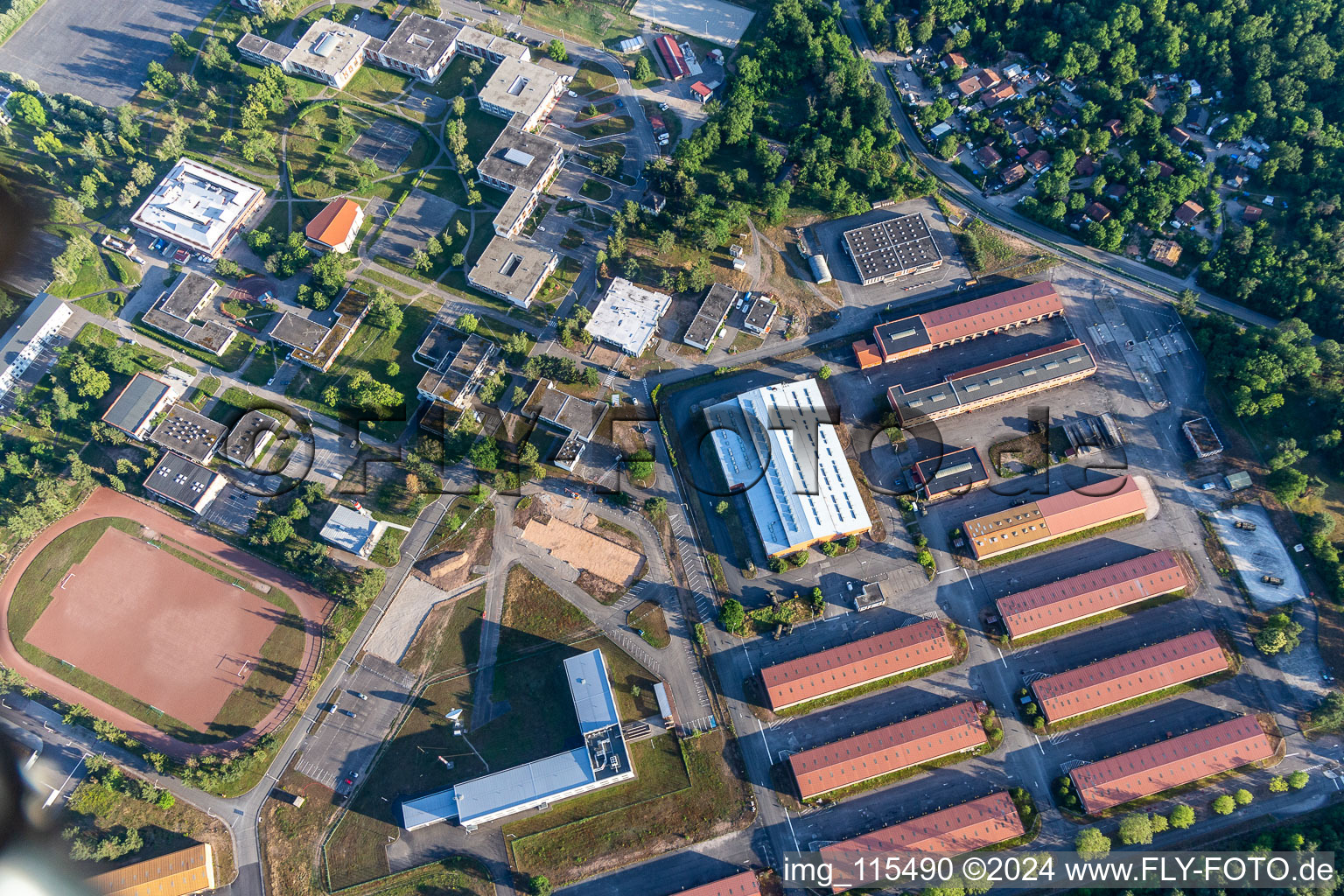 Aerial view of Estienne Quarter in the district Ceinture Forêt Nord in Hagenau in the state Bas-Rhin, France