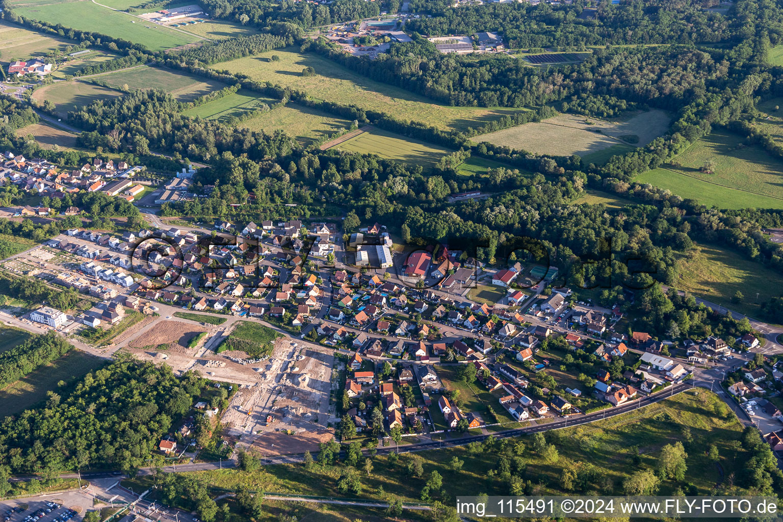 Drone image of Oberhoffen-sur-Moder in the state Bas-Rhin, France