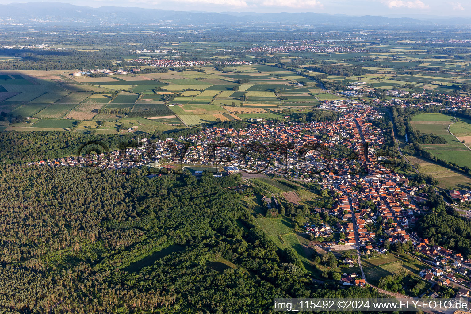 Oberhoffen-sur-Moder in the state Bas-Rhin, France from the drone perspective