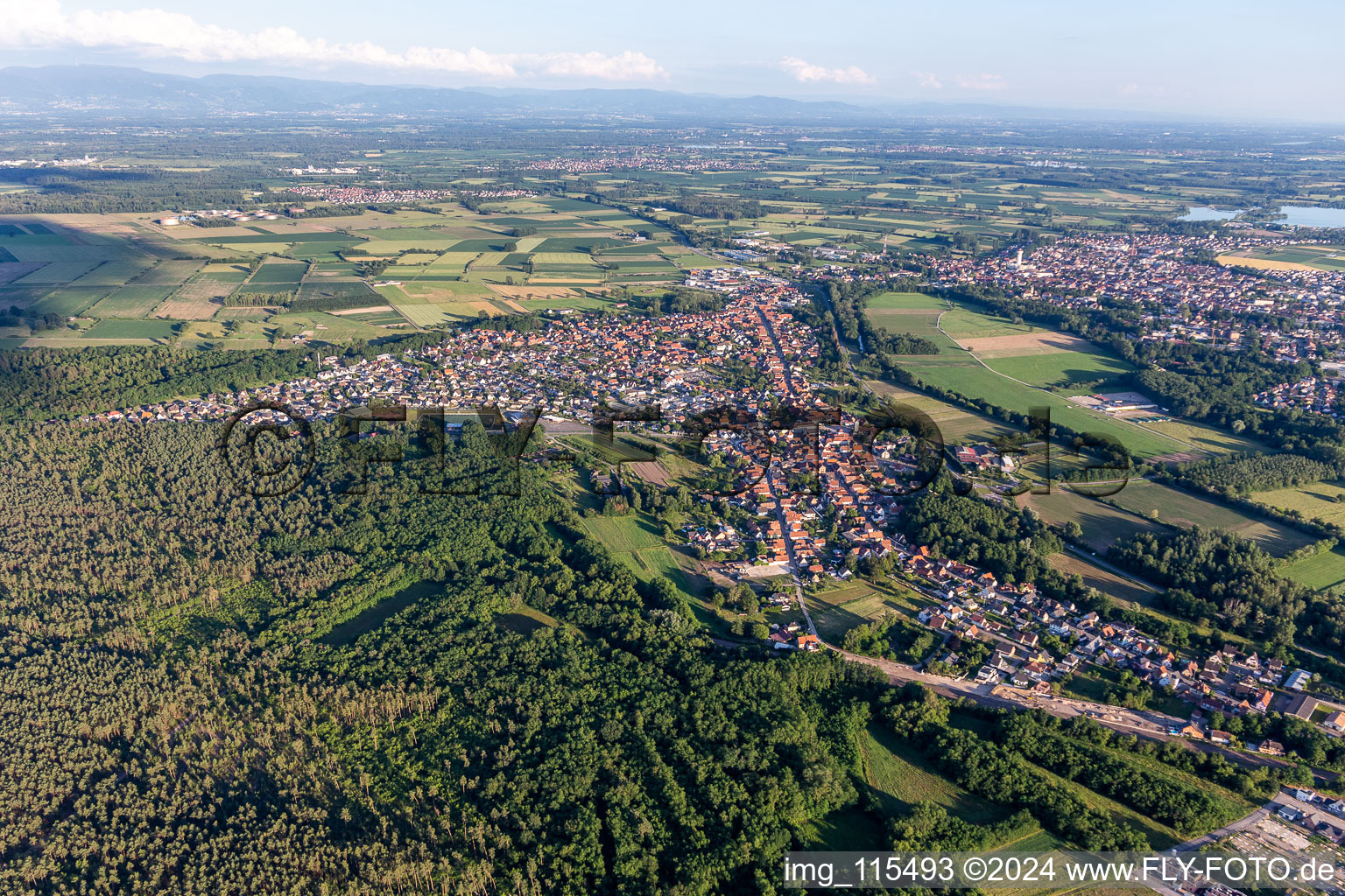 Oberhoffen-sur-Moder in the state Bas-Rhin, France from a drone