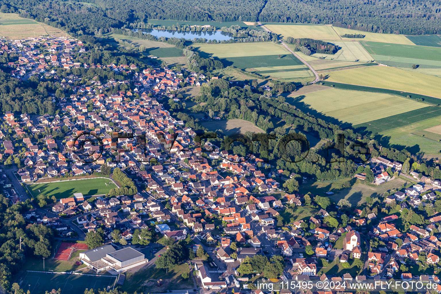 Schirrhein in the state Bas-Rhin, France seen from above