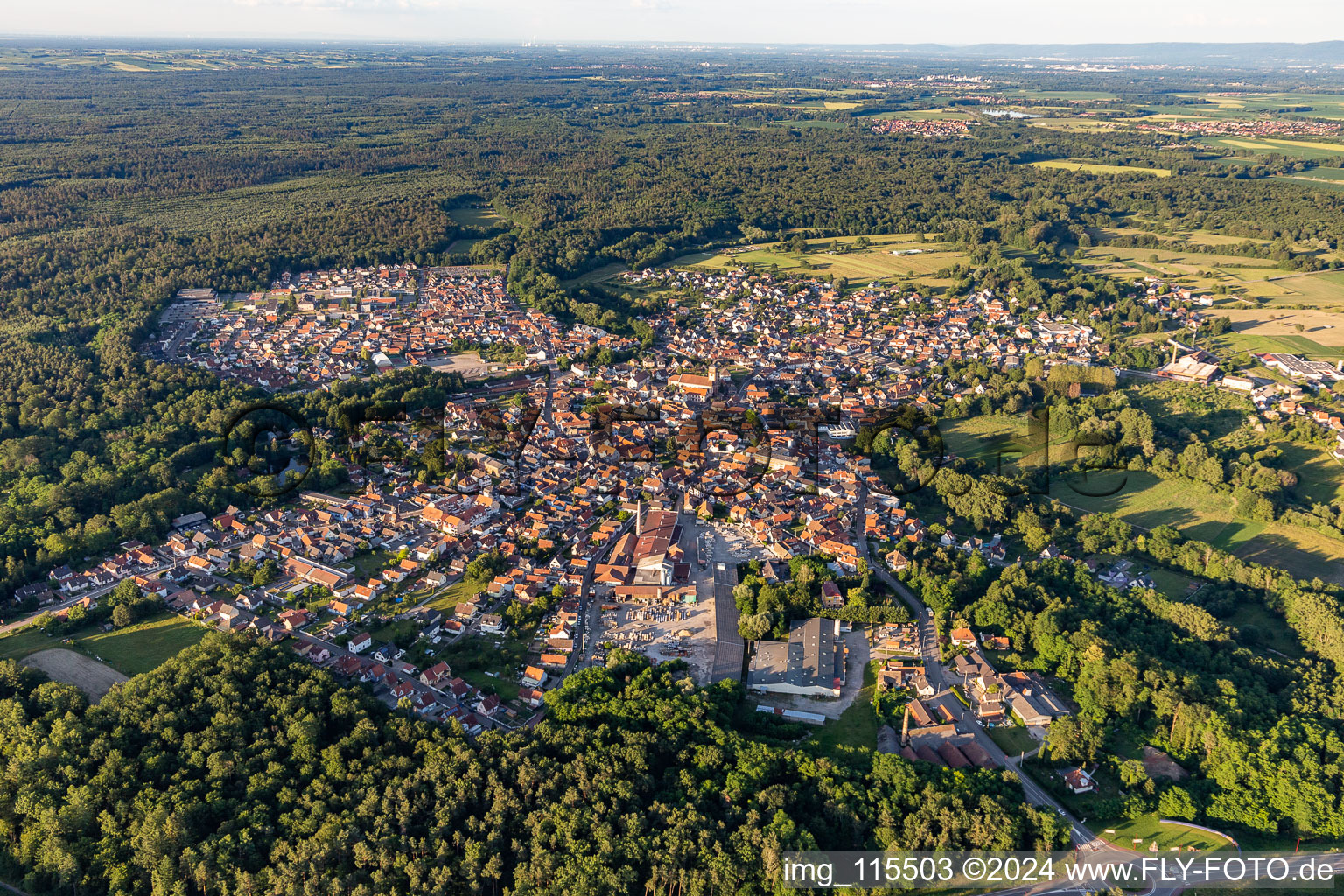 Surrounded by forest and forest areas center of the streets and houses and residential areas in Soufflenheim in Grand Est, France