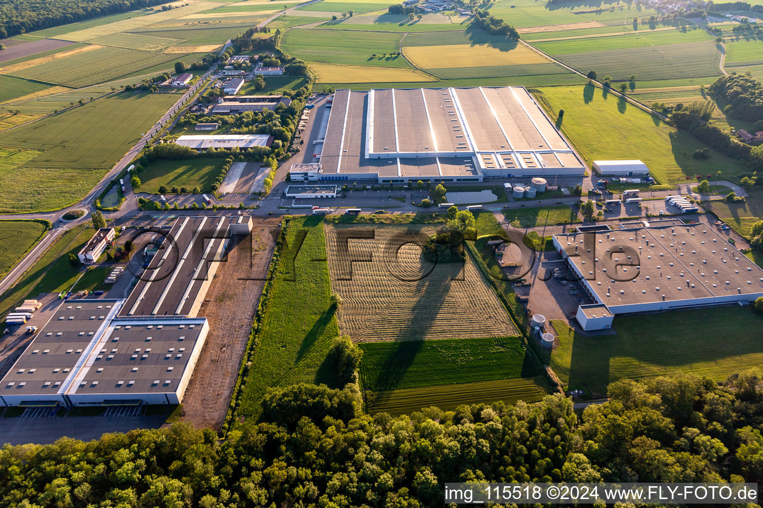 Aerial view of Buildings and production halls on the vehicle construction site Daimler AG in Hatten in Grand Est, France