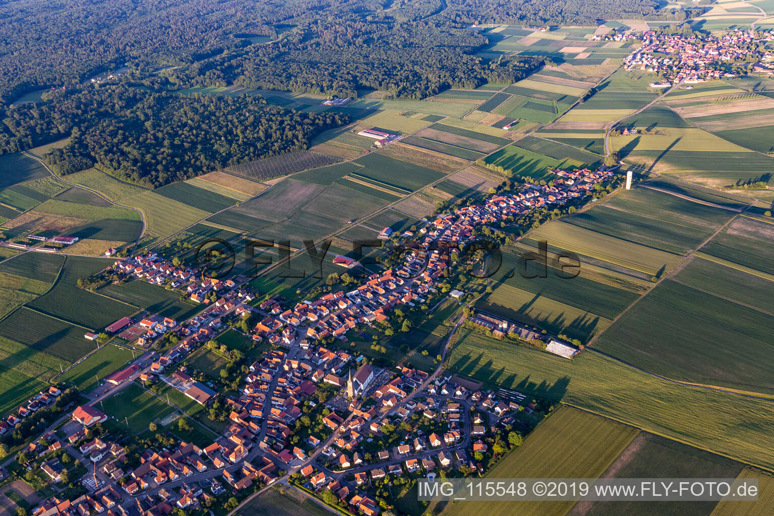Schleithal in the state Bas-Rhin, France from above