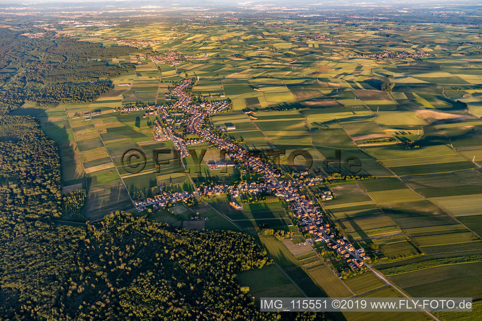 Town View of the longest village of the Alsace in Schleithal in Grand Est, France