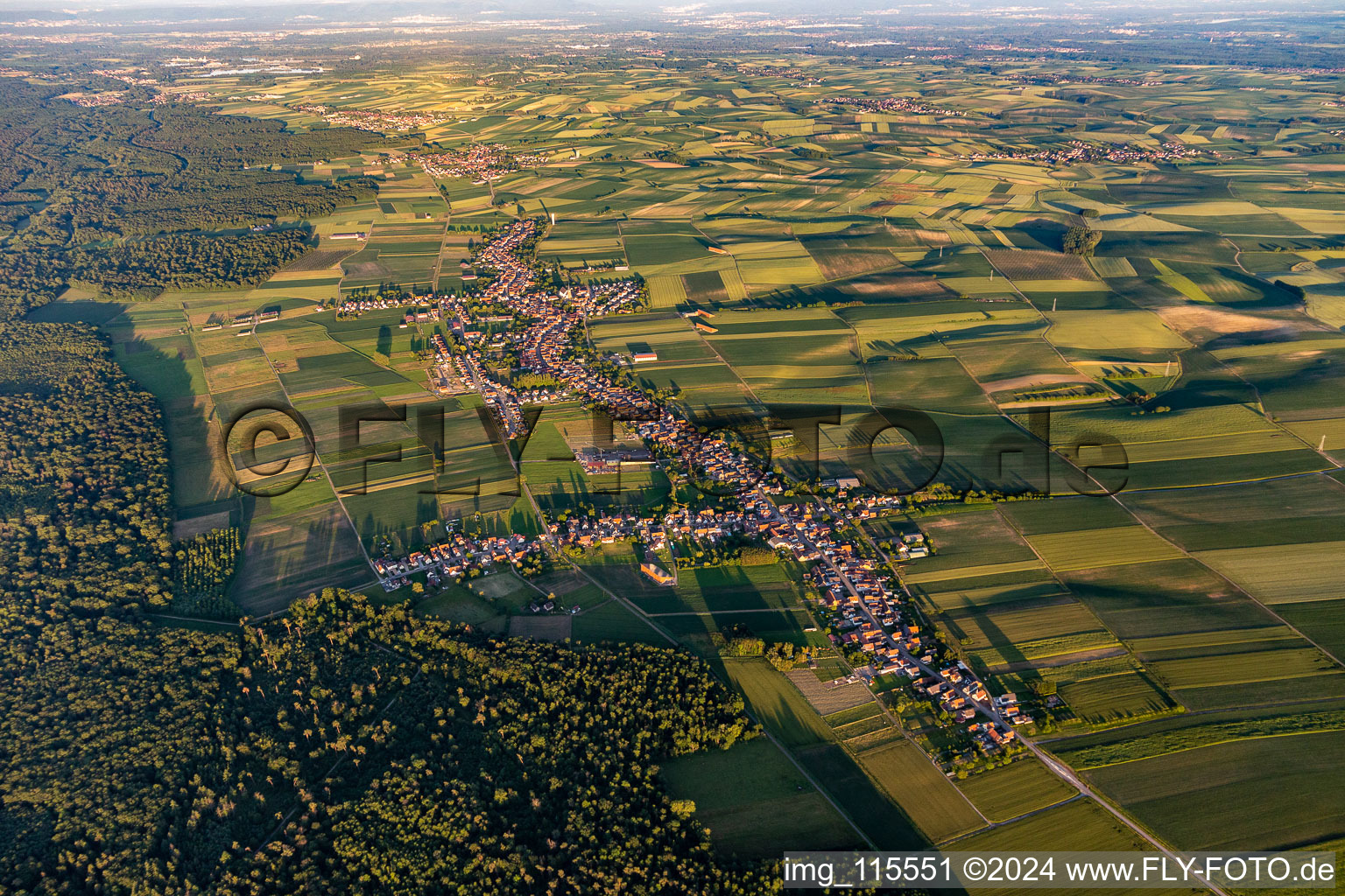 Town View of the longest village of the Alsace in Schleithal in Grand Est, France