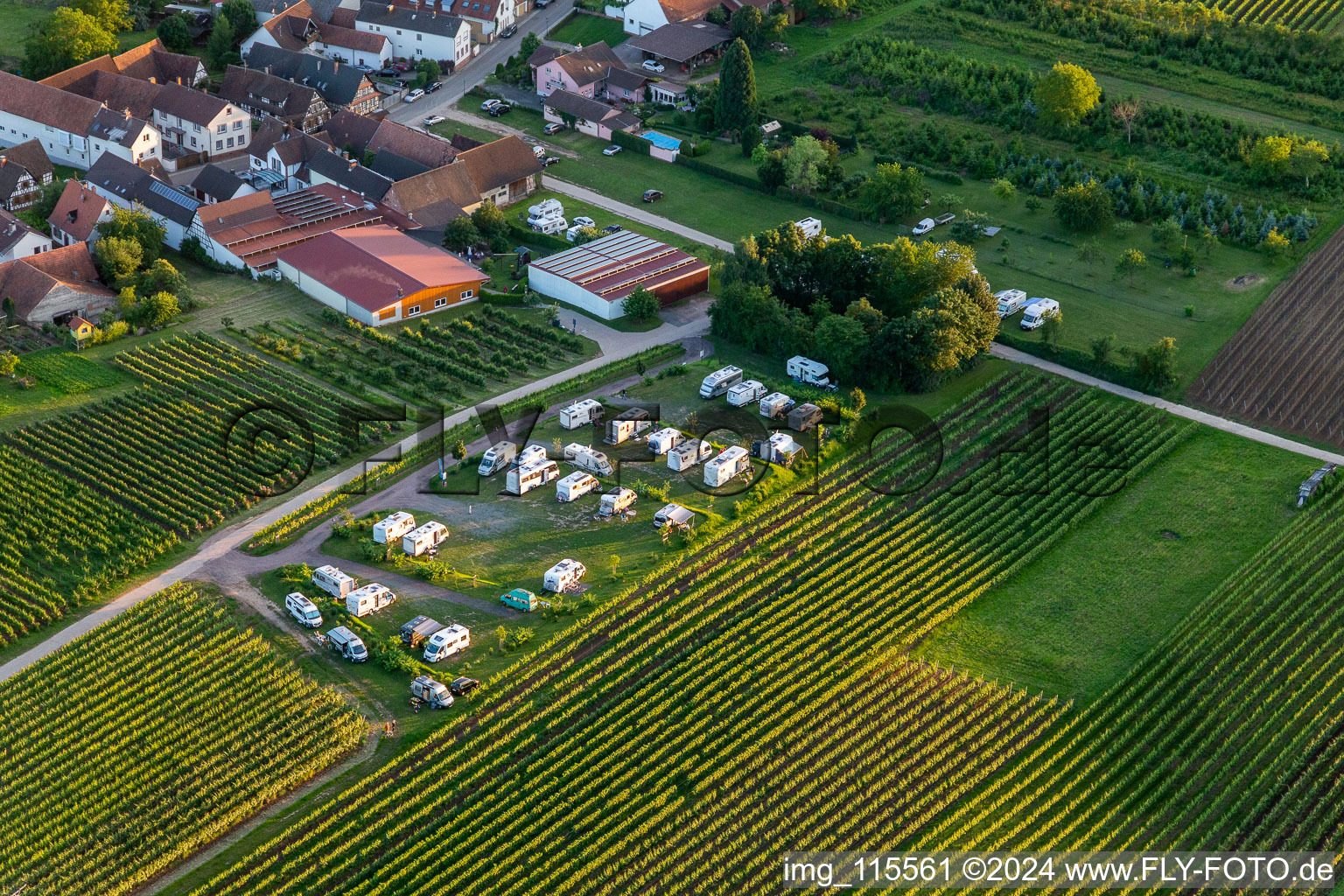 Aerial view of RV parking in Dierbach in the state Rhineland-Palatinate, Germany